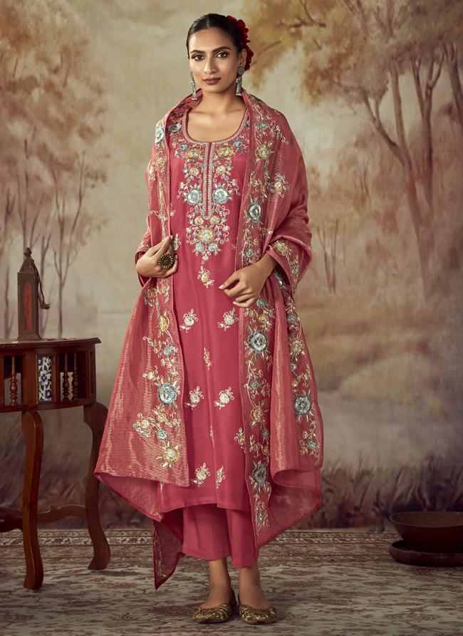 Russian Silk Pink Eid Wear Embroidery Work Salwar Suit